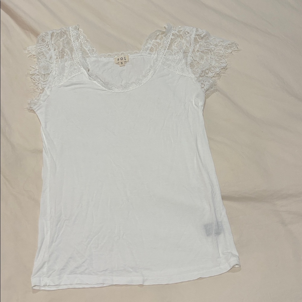 POL White Lace Trim Top